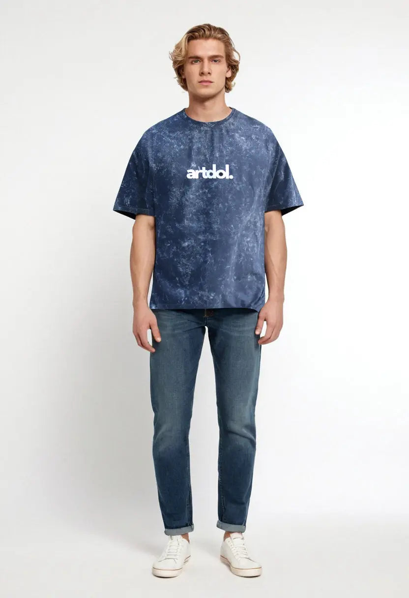 Unisex Navy blue Acid wash oversized T-shirt artdol